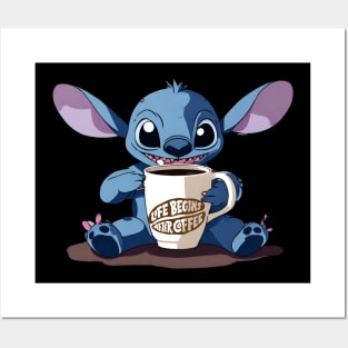 Cute Stich with coffee Posters and Art